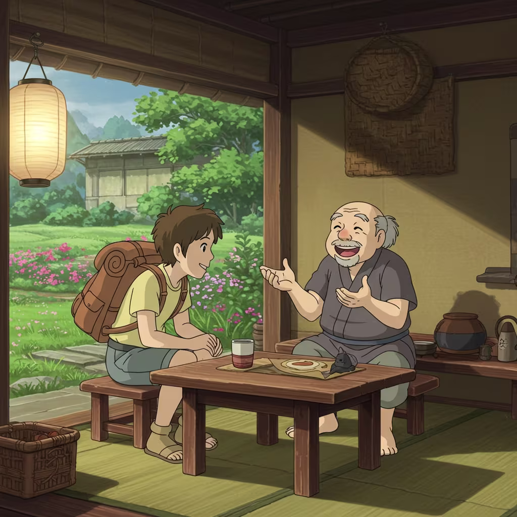 일본에서 현지인과 즐겁게 대화하는 모습