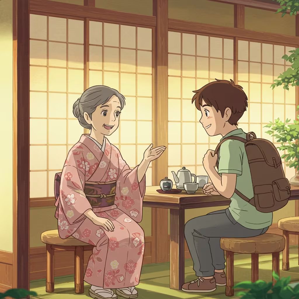 일본 카페에서 즐겁게 대화하는 사람들